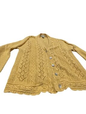 Vintage yellow L.L Bean crochet cardigan -butter yellow cardigan natural fibers